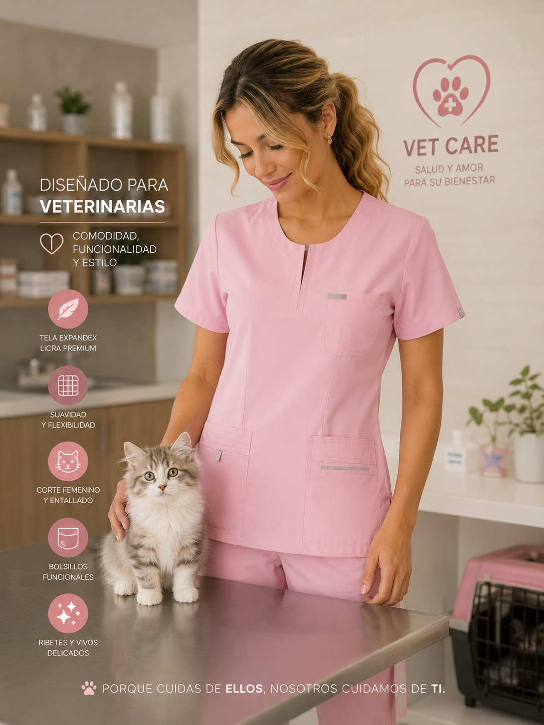 Uniforme Dama Rosado Crema Soft