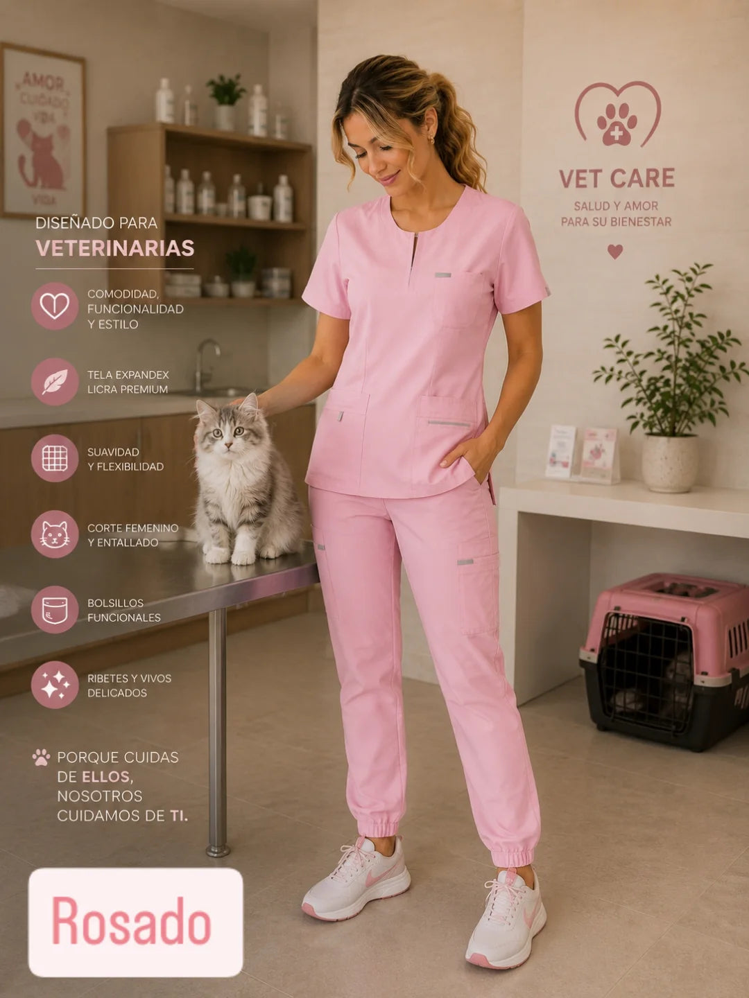 Uniforme Dama Rosado Crema Soft